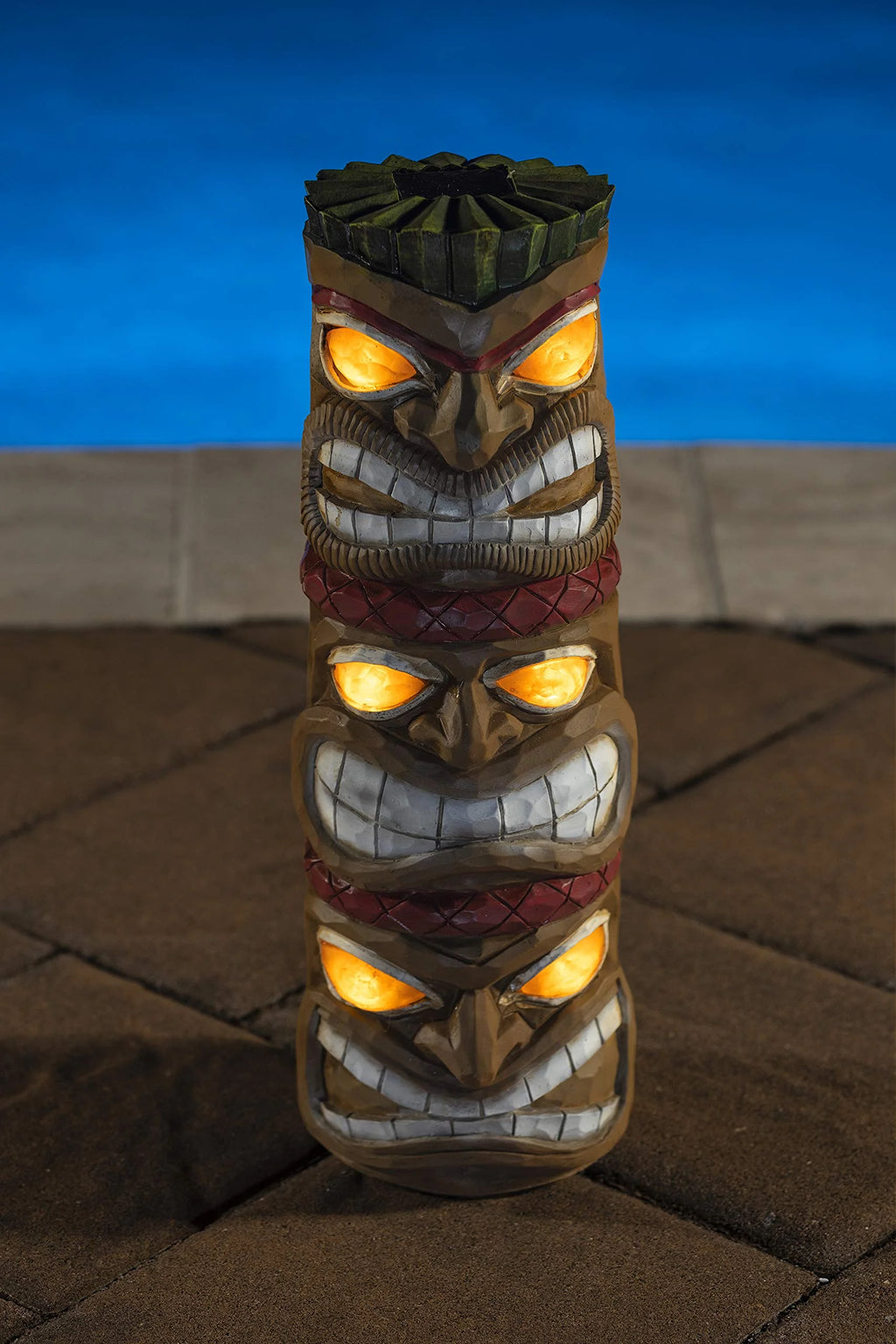 Triple Tiki Totem Solar Powered LED Outdoor Decor Garden S439516