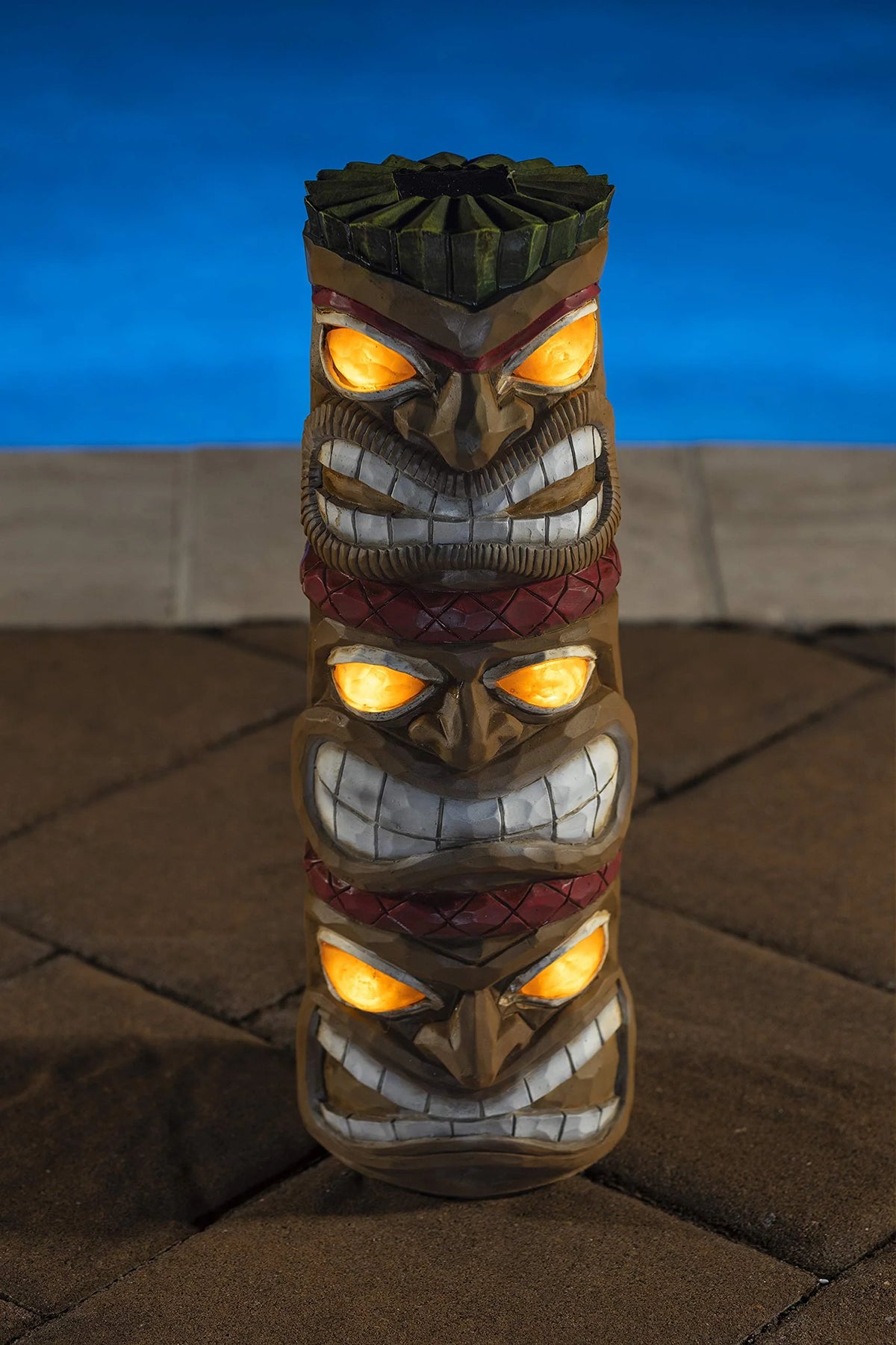 Triple Tiki Totem Solar Powered LED Outdoor Decor Garden S439516