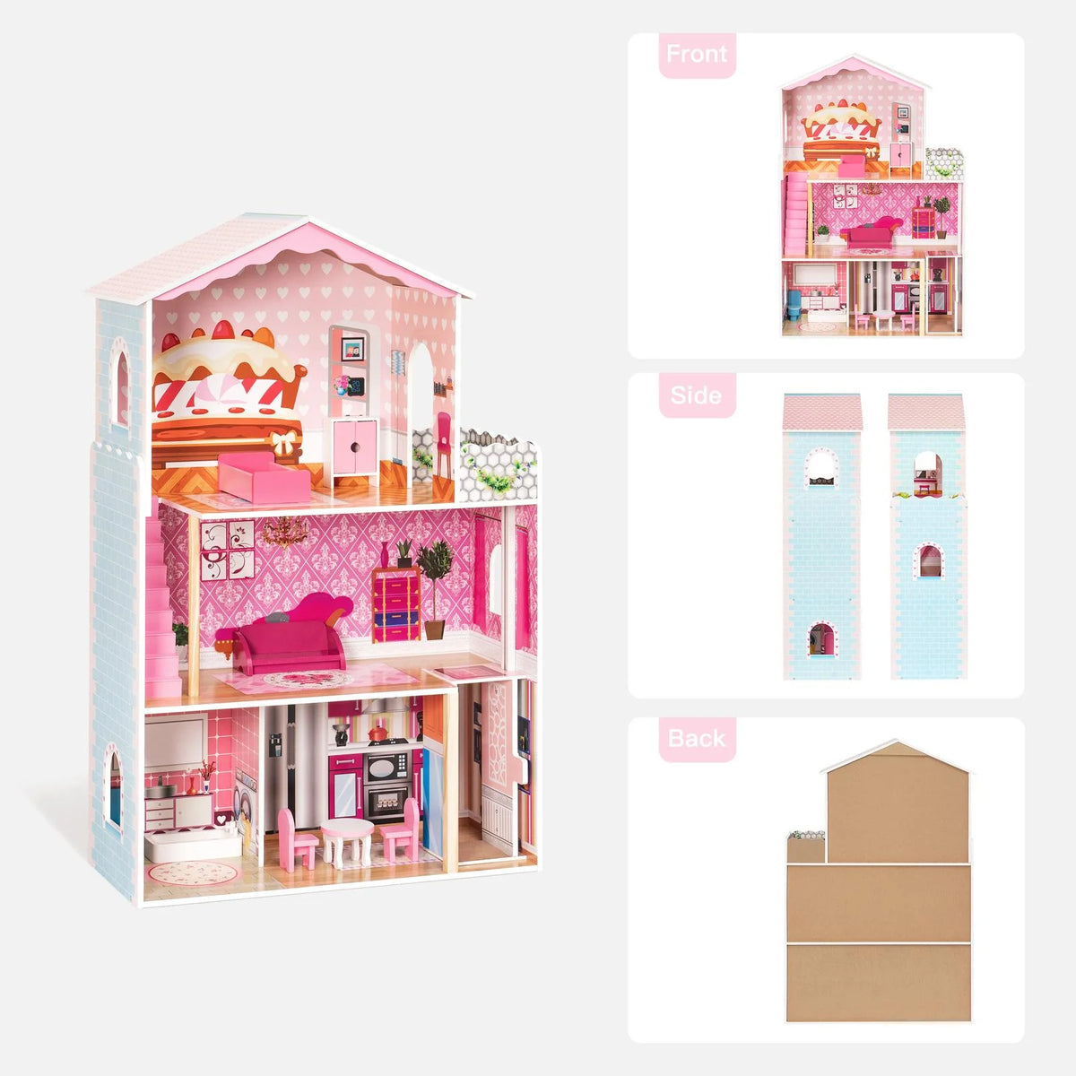 Dollhouse Kit with Accessories and Furniture, 31.1'' x 11.4'' x 42.5'' R930538