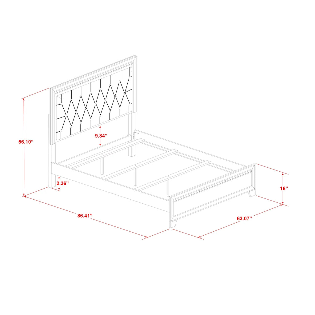 White Wood Queen Bed with Adjustable Slat A236