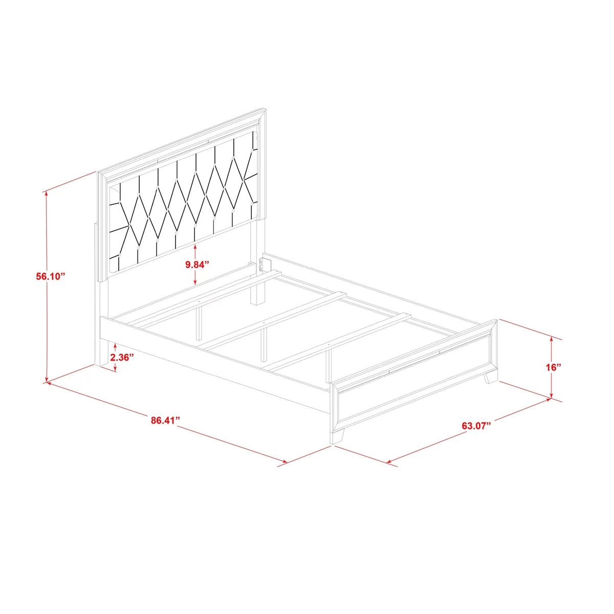 White Wood Queen Bed with Adjustable Slat A236