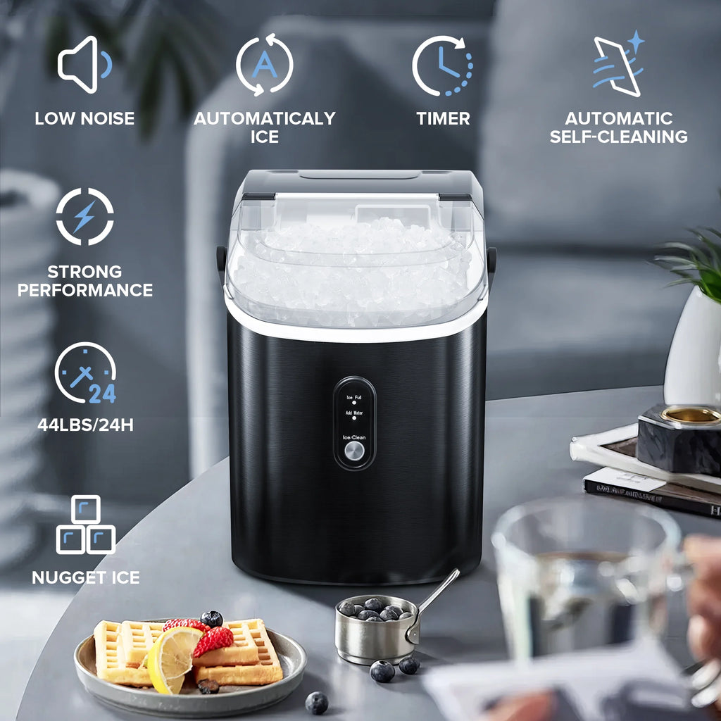 Nugget Ice Maker Countertop with Soft Chewable Pellet Ice, 33lbs/24H, Self-Cleaning, Stainless Steel, Black D5132