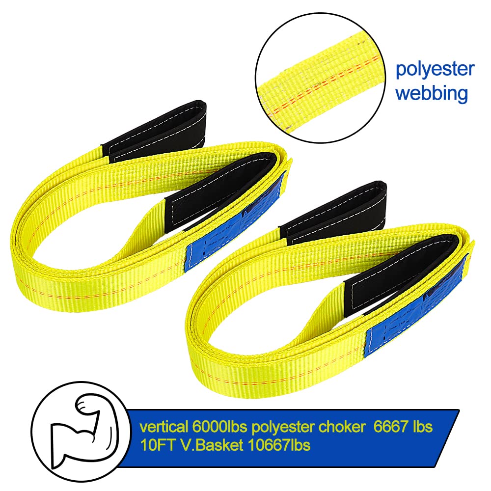 10'x2 Nylon Tow Strap 2 Pack 15,000lbs Heavy Duty Lifting Sling E772