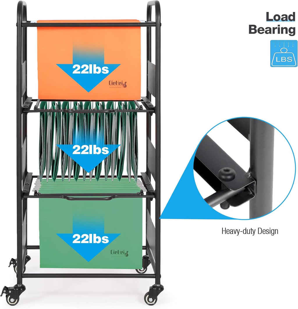 3-Tier Metal Rolling File Cart with Wheels, Black L259392