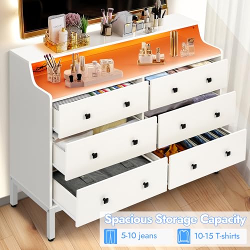 6 Drawer White Wood Dresser with Charging Station R473