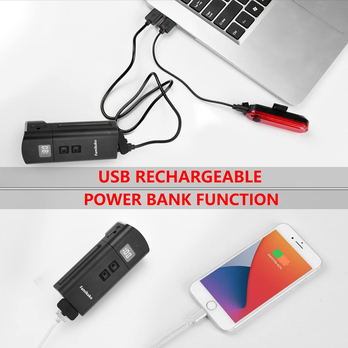 6*T6 LED Bike Light Set USB Rechargeable Waterproof Pack of 2 L364028