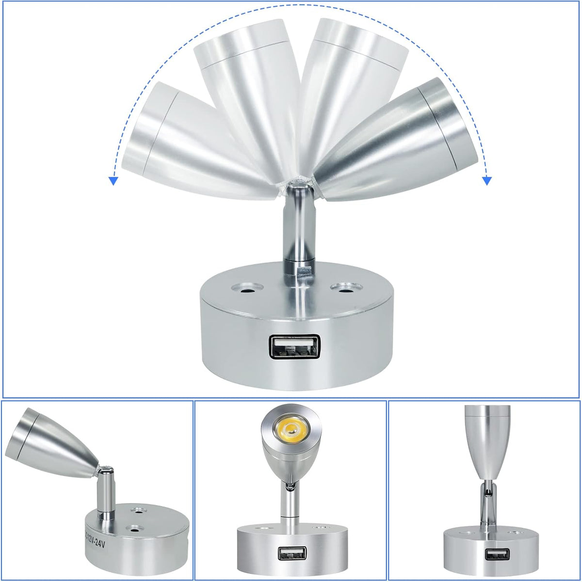 4PCS DC12-24V LED Reading Lamp with USB Port R5301