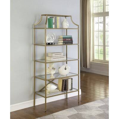 5-Tier Tempered Glass Shelves Etagere Bookcase P76411