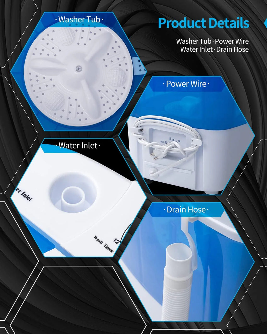 7.7lbs Mini Portable Washing Machine with Spiner Basket, Timer Control and Drain Hose, White D489