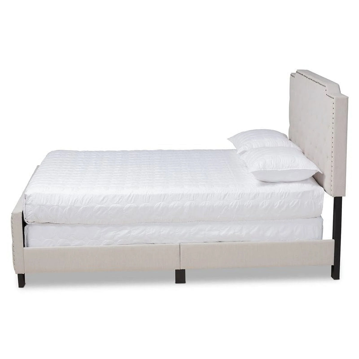 Beige Fabric Button Tufted King Size Panel Bed D8590