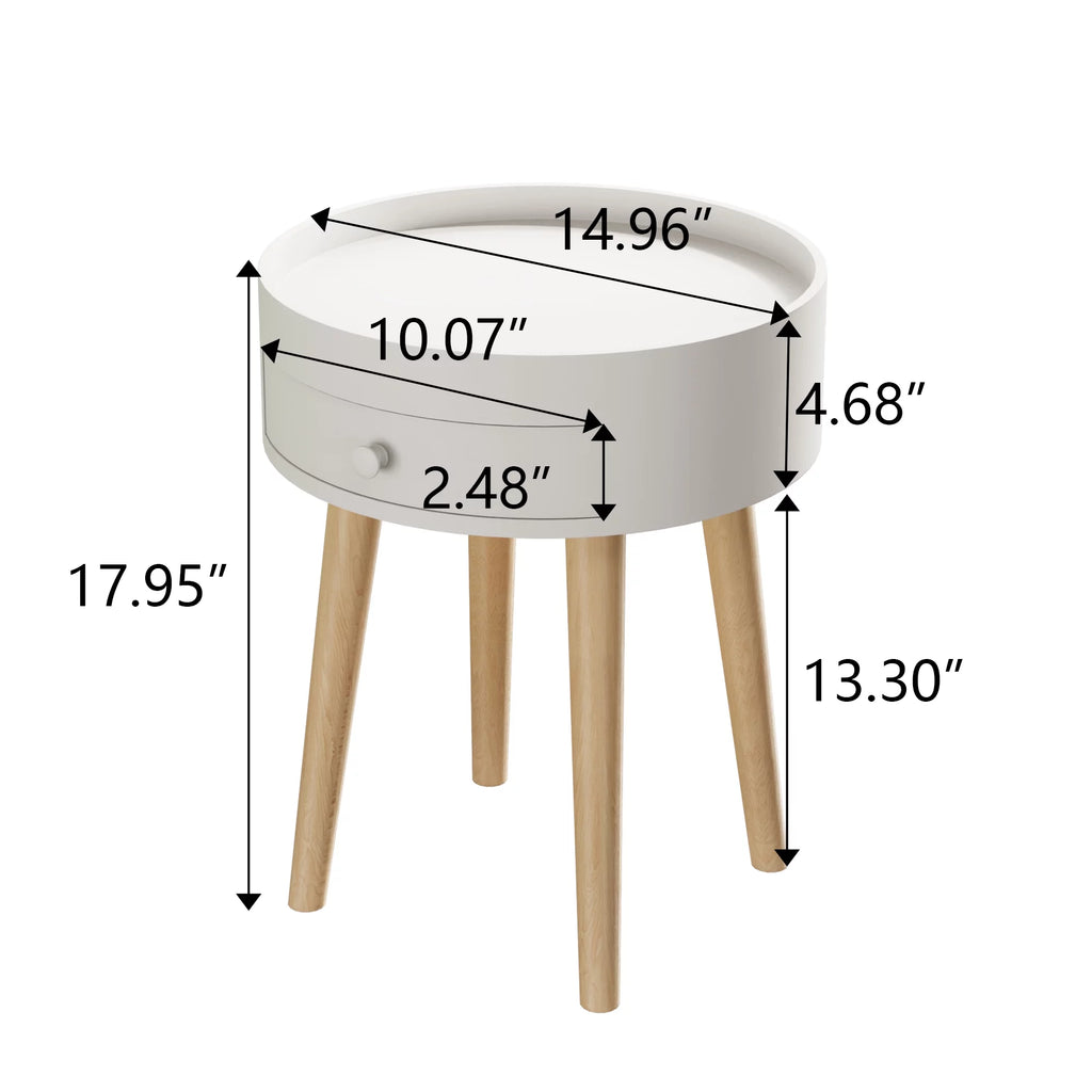Modern Coffee Table with Drawer, Wood Legs, White, 18" H S74399