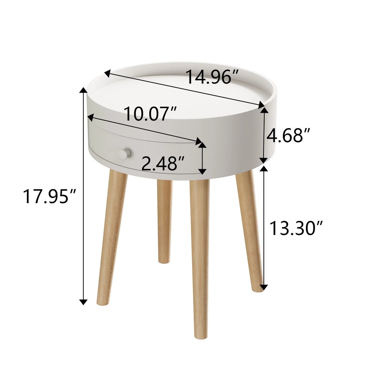 Modern Coffee Table with Drawer, Wood Legs, White, 18" H S74399