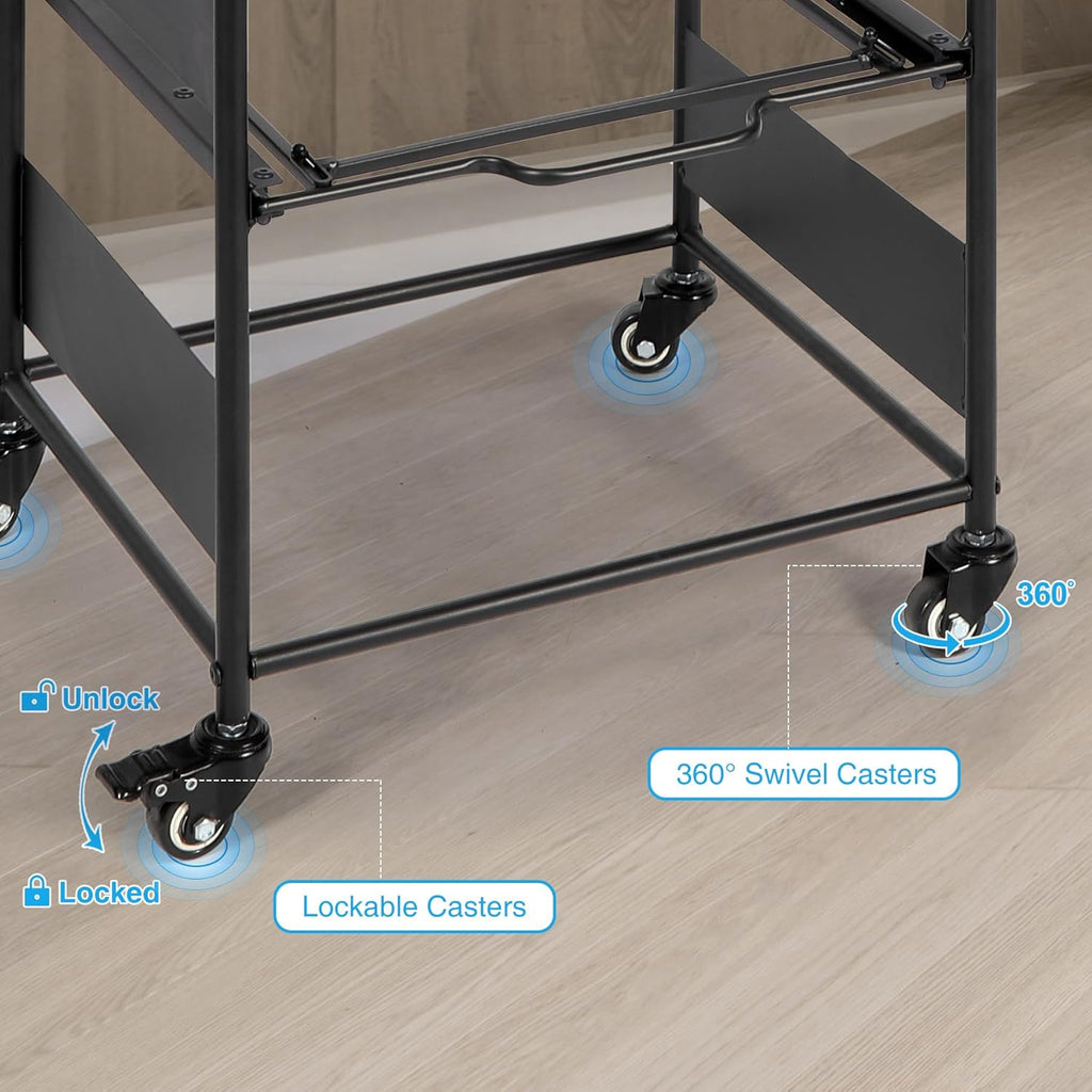 3-Tier Metal Rolling File Cart with Wheels, Black L259392