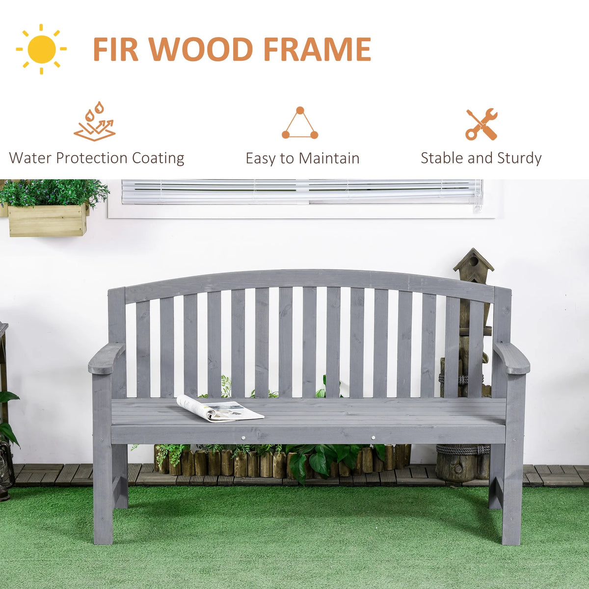2-Person Wooden Garden Bench Patio Armchair F735