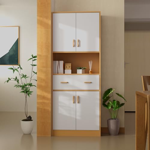 70" Tall Wooden Kitchen Pantry Cabinet with Doors and Drawer W63363