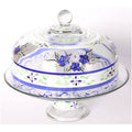 Blue Floral Hand Painted Glass Large Cake Dome L306