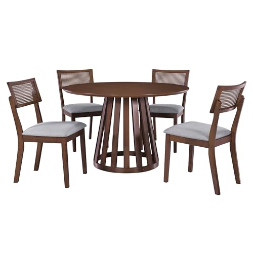 5-Piece Wood Dining Table Set with 4 Upholstered Chairs, Walnut P972177