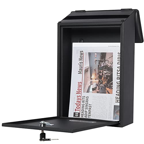 Black Wall Mounted Locking Mailbox with Key Lock T7111