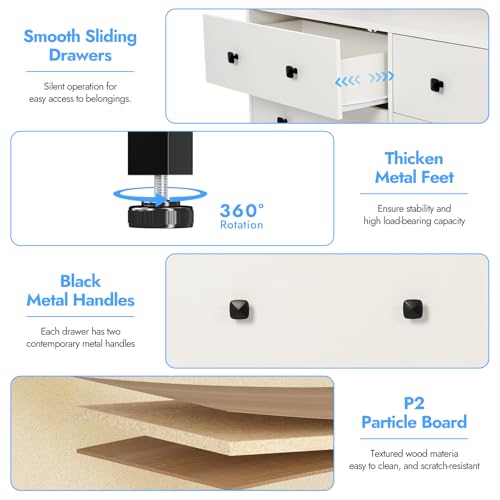 6 Drawer White Wood Dresser with Charging Station R473