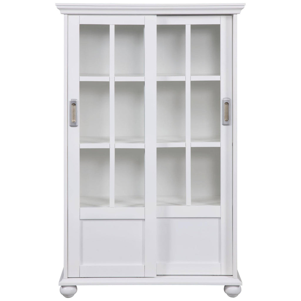 White Bookcase with Sliding Glass Doors Z412530