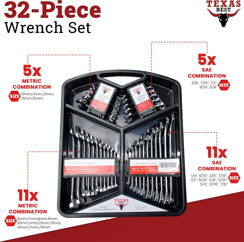32 Pc Chrome Vanadium Steel Combination Wrench Set C84827