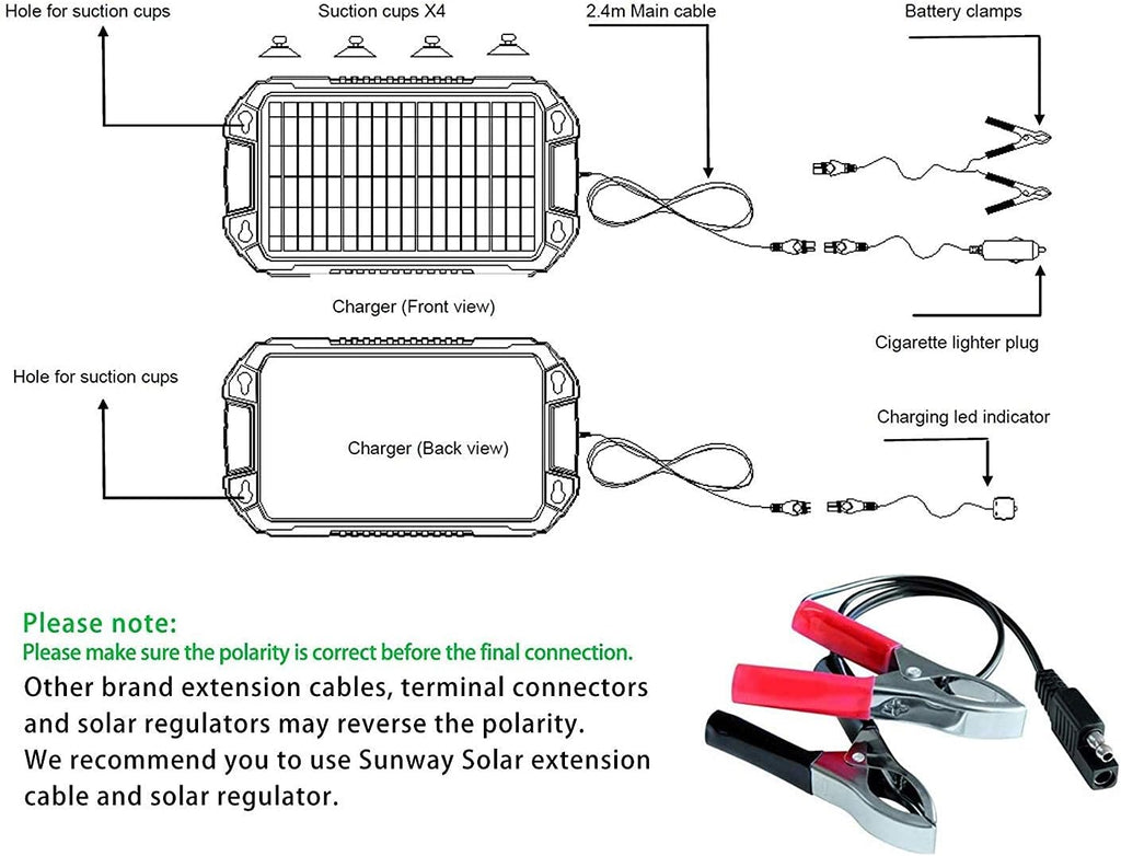 12V 8W Portable Waterproof Solar Car Battery Trickle Charger I733367