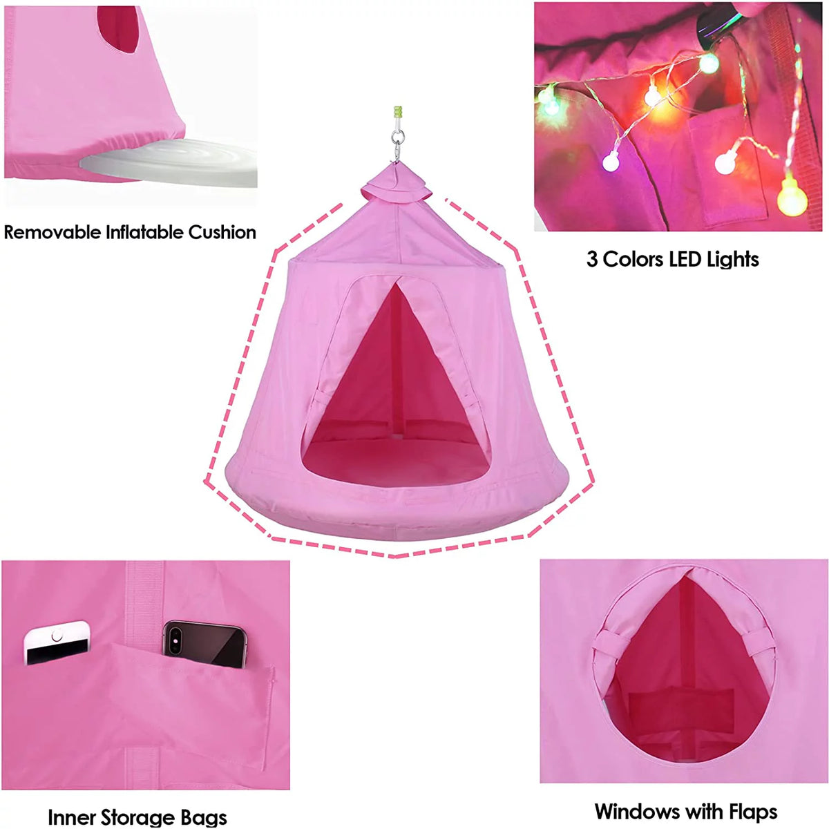 Pink Hanging Hammock Chair with Steel Stand H6195
