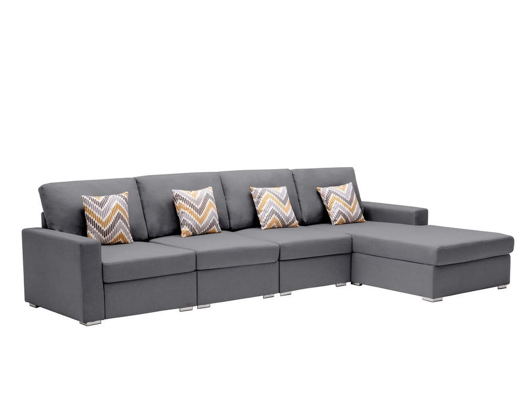 Beige Linen 4Pc Reversible Sectional Sofa Chaise with Pillows Y259