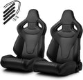 1 Pair Universal Black Carbon Fiber Leather PVC Racing Seats with Slider R8532