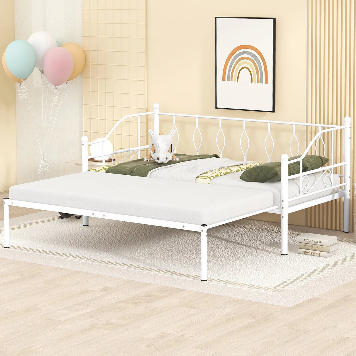 White Twin Size Metal Daybed with Trundle P82318