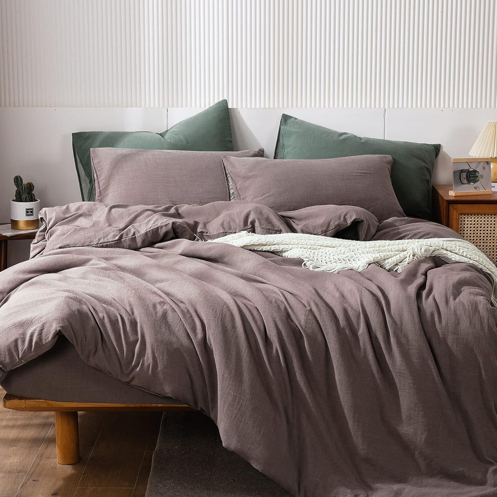 Pre-Washed Cotton Duvet Cover Set Heathered Dark Gray Queen R3825