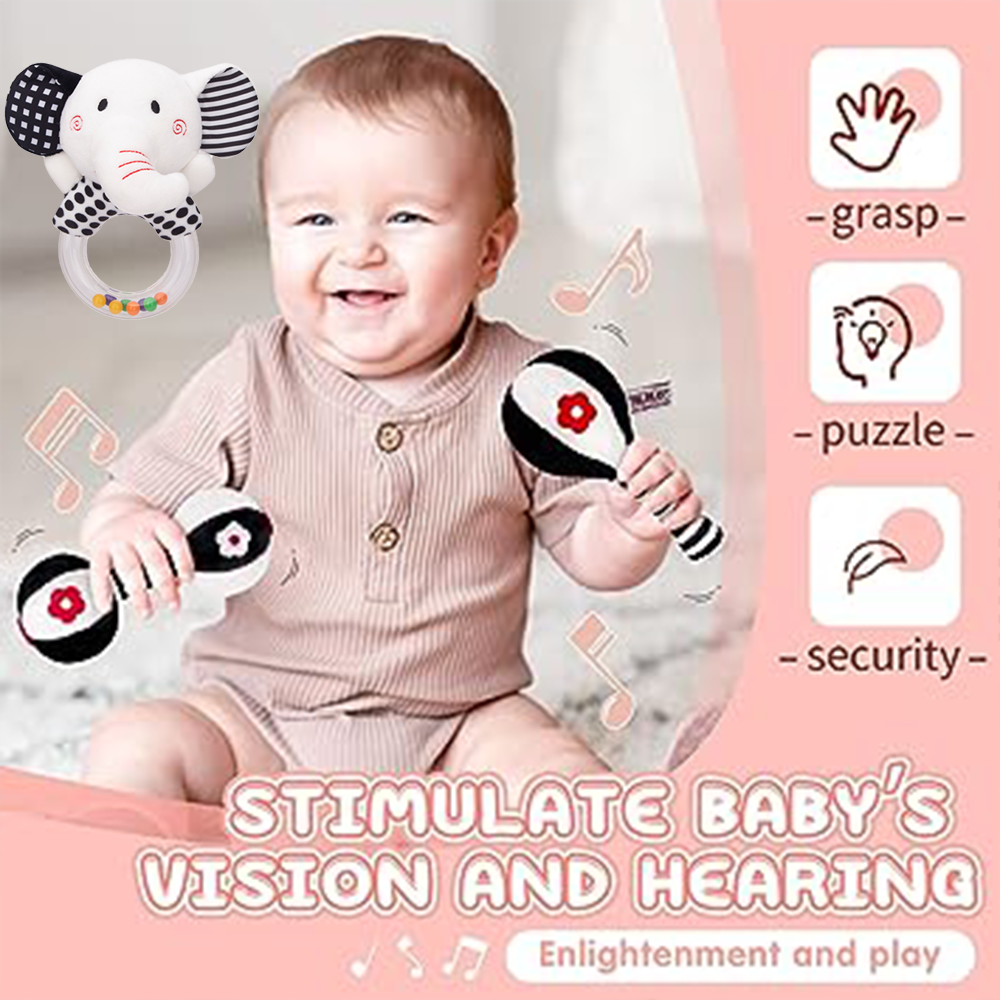 3PCS Soft High Contrast Black White Baby Rattles A79117