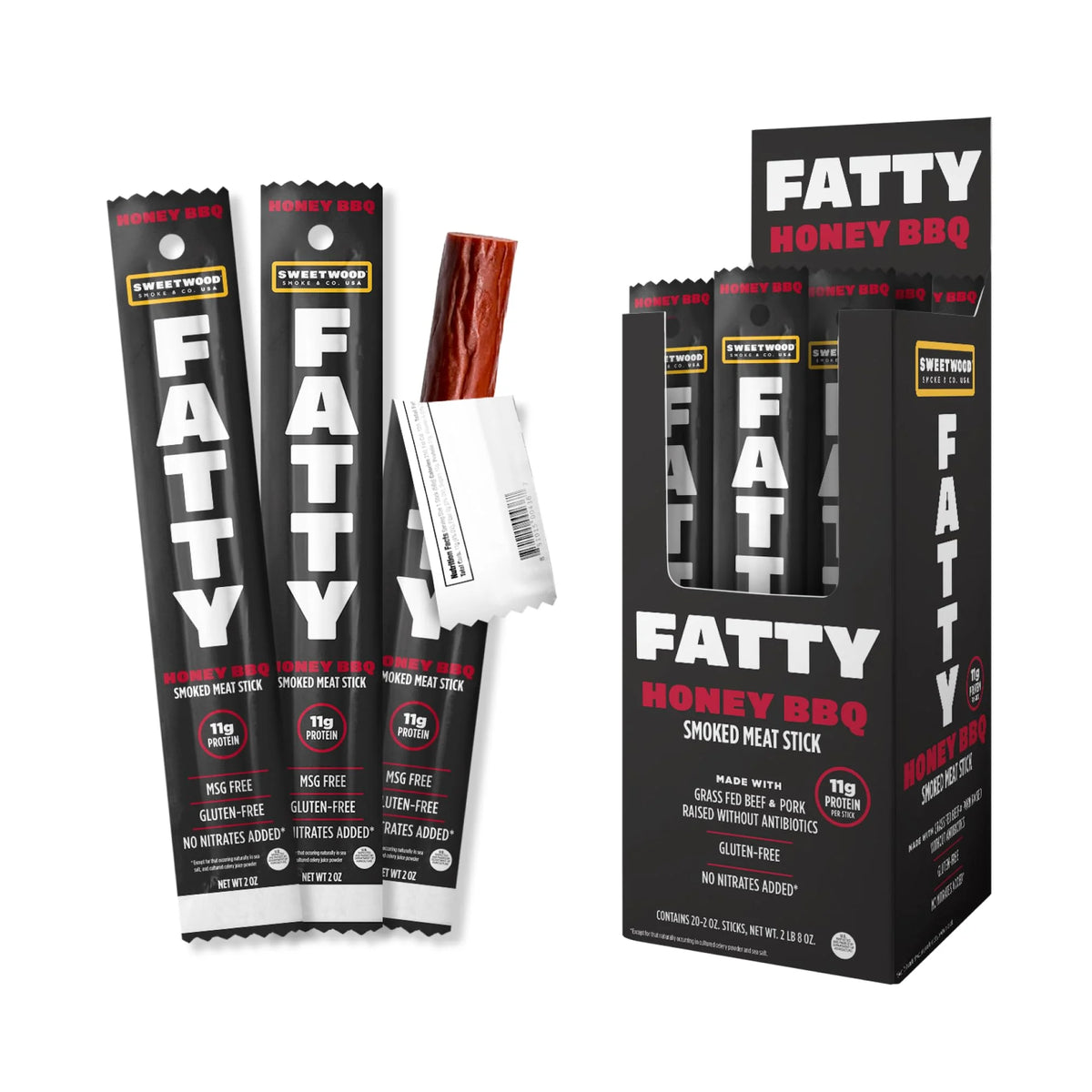 Honey BBQ Grass-Fed Beef Jerky Sticks, 2 Ounce (Pack of 20) J6855