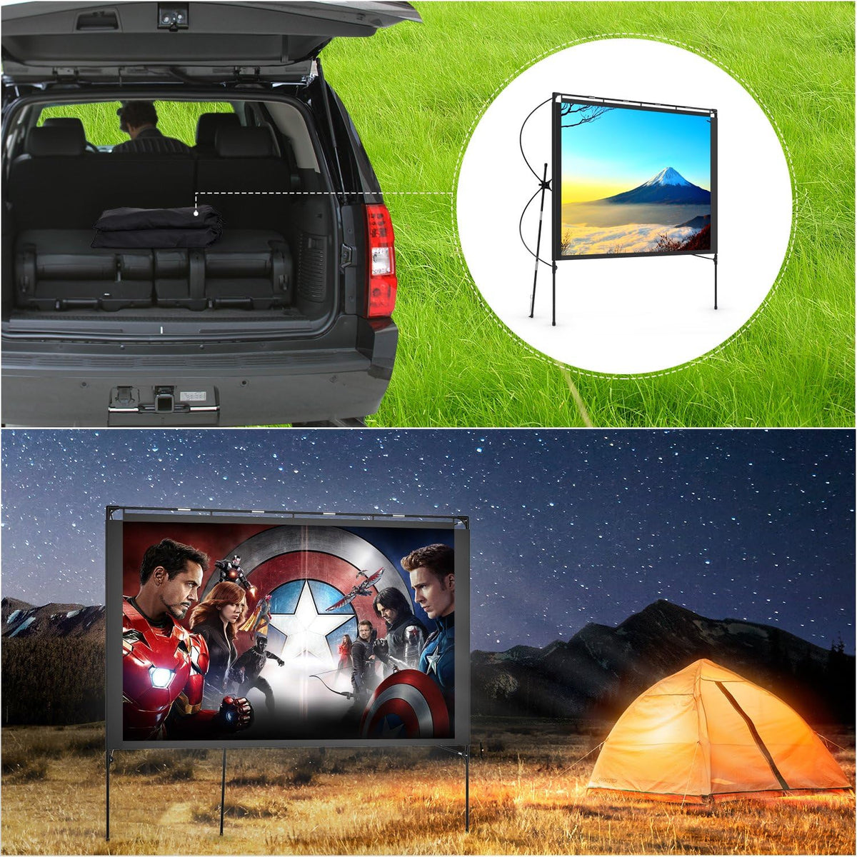 80 Inch Foldable Portable Outdoor Projector Screen with Stand and Bag V293149