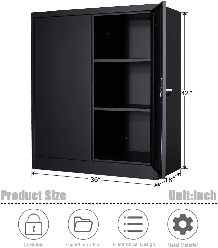 Black Metal Storage Cabinet with 2 Adjustable Shelves S38033