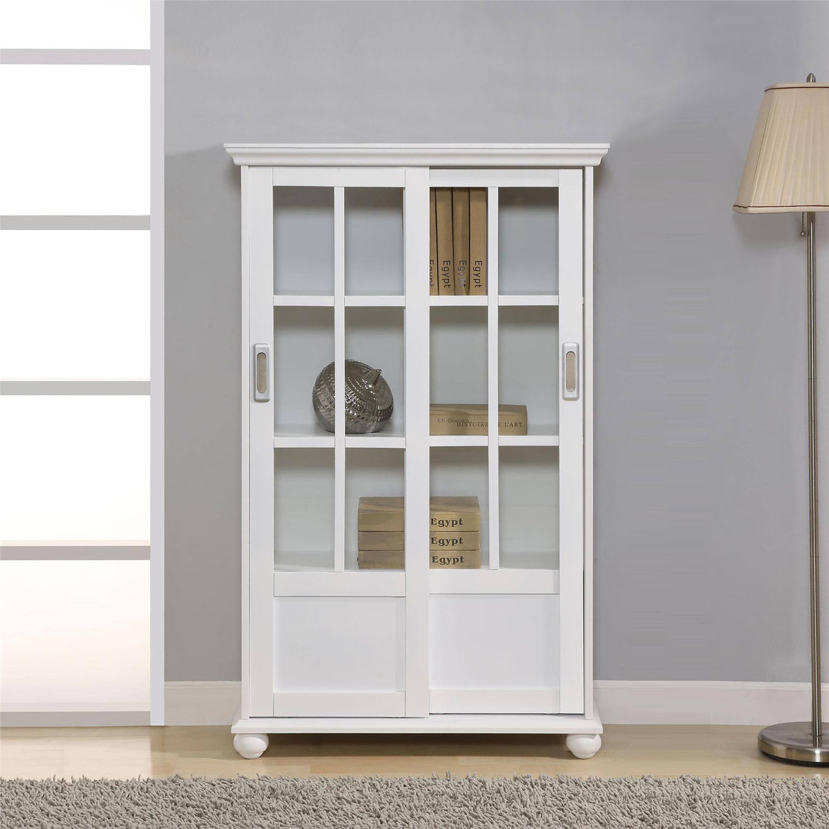 White Bookcase with Sliding Glass Doors Z412530