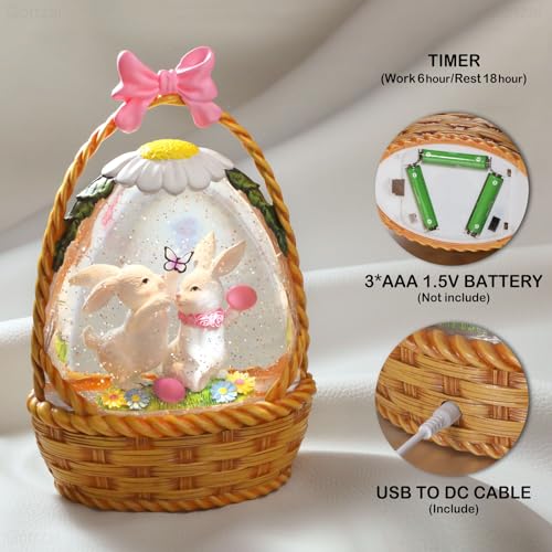 Easter Snow Globe Lantern with Timer Swirling Glitter W280422