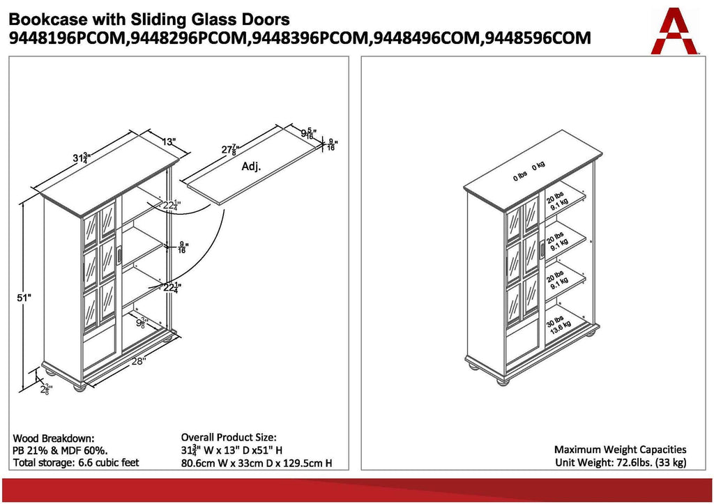 White Bookcase with Sliding Glass Doors Z412530