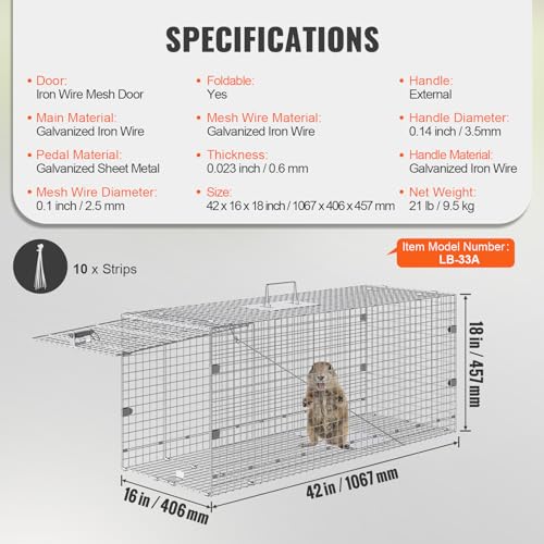 24" x 8" x 8" Galvanized Iron Folding Animal Trap D65286
