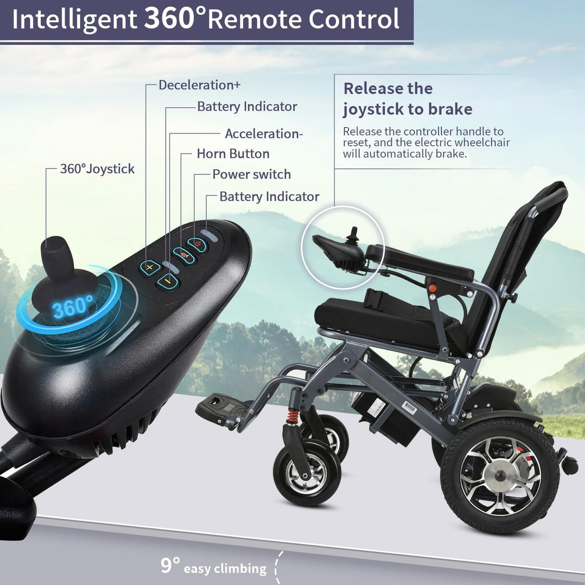 600W Motors Lightweight Foldable All Terrain Electric Wheelchair C91893