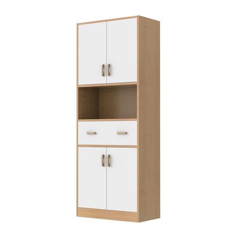 70" Tall Wooden Kitchen Pantry Cabinet with Doors and Drawer W63363