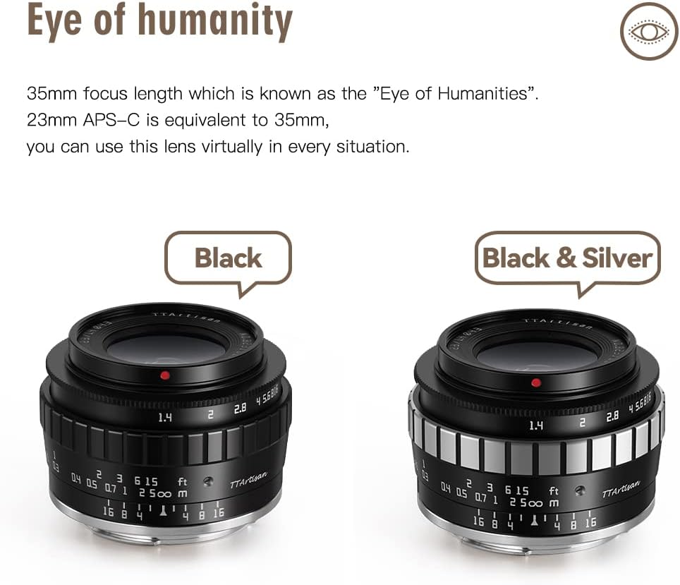 23mm F1.4 APS-C Manual Focus Prime Lens MFT M4/3 Mount Black Silver O4148
