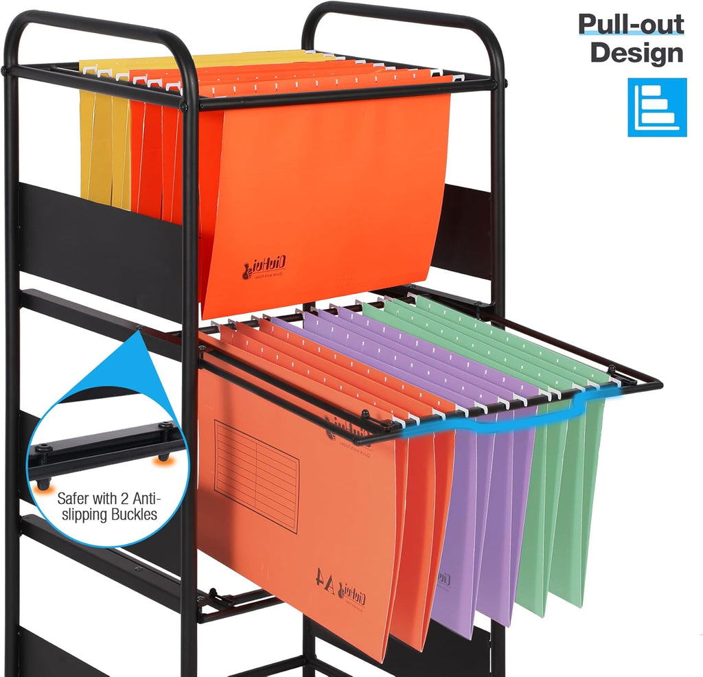 3-Tier Metal Rolling File Cart with Wheels, Black L259392