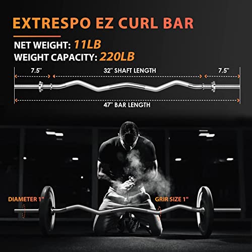 47" EZ Curl Bar Weight Lifting Bar with 2 Star Collars N142