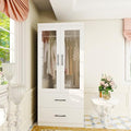 White 3 Door Armoire Wardrobe Closet with Mirror and 2 Drawers M997