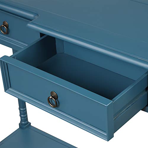 Antique Navy Narrow Console Sofa Table with Drawers and Long Shelf K3111