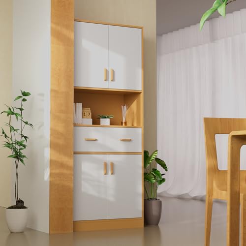 70" Tall Wooden Kitchen Pantry Cabinet with Doors and Drawer W63363
