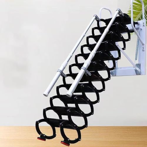 Black 12 Steps Wall-Mounted Folding Attic Stairs with Handrails W9203