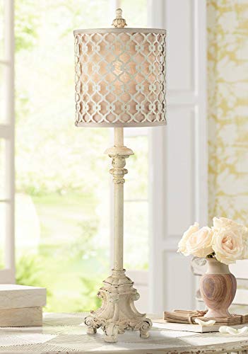 Ivory Off White Metal Candlestick Buffet Table Lamp 34" Tall G434868