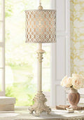 Ivory Off White Metal Candlestick Buffet Table Lamp 34" Tall G434868